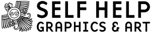 Black and white logo featuring stylized wings on the left and the text "SELF HELP GRAPHICS & ART" on the right.