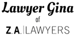 Text logo displaying "Lawyer Gina of Z.A. Lawyers" in black font on a light background.